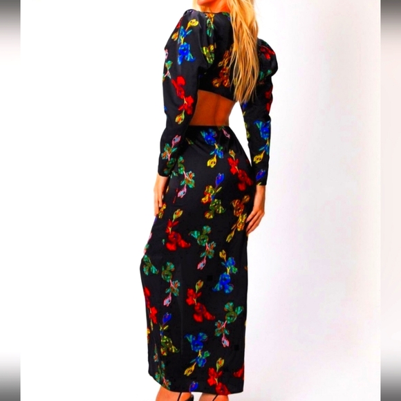 Maxi Dress Satin Inspired Cutout Long Sleeves Lightweight Designer M NWT - Picture 7 of 10